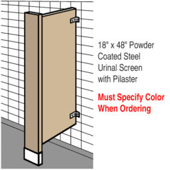 18" X 48" POWDER COAT STEEL URINAL SCREEN W 4”/PILASTER