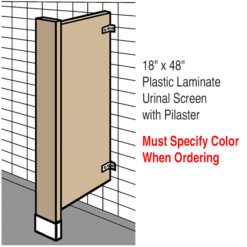18" X 48" PLASTIC LAM. URINAL SCREEN W/PILASTER
