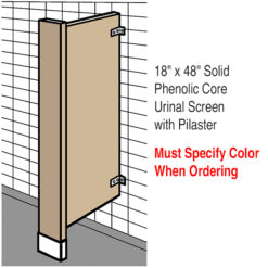 18" X 48" SOL. PHENOLIC URINAL SCREEN W/PILASTER