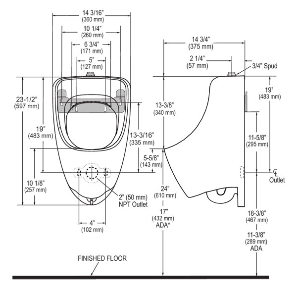 URINAL TOP SPUD HEU - 0.125 THRU 1.0 GPF URINAL TOP SPUD HEU - 0.125 THRU 1.0 GPF