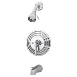 SYMMONS TEMPTROL CP TUB & SHOWER VALVE W/ STOPS, SHOWER HEAD & TUB SPOUT