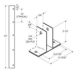STAINLESS STEEL CONTINUOUS TWO EAR WALL BRACKET 3/4" X 57"