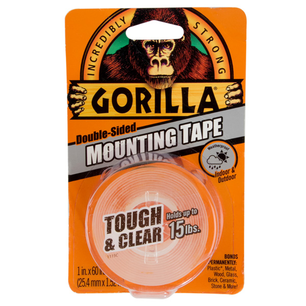 GORILLA GLUE 6065003 GORILLA CLEAR DOUBLE SIDED MOUNTING TAPE 1 IN. X 60 IN. HOLDS UP TO 15 LBS GORILLA GLUE 6065003 GORILLA CLEAR DOUBLE SIDED MOUNTING TAPE 1 IN. X 60 IN. HOLDS UP TO 15 LBS
