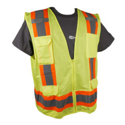 PIP 302-0500-YEL/XXL 11 POCKET YELLOW SURVEYORS VEST W/ ZIPPER CLOSURE - CLASS 2