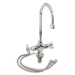 T & S BRASS BL-5700-04 SINGLE HOLE MIXING LAB FAUCET W/ CROSS HANDLES, GOOSENECK SPOUT 2.2 GPM
