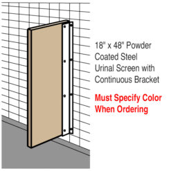 18” x 48” POWDER COAT STEEL URINAL SCREEN W/ CONTINUOUS BRACKET