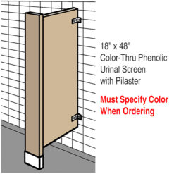 18” x 48” COLOR THRU PHENOLIC URINAL SCREEN W/ PILASTER
