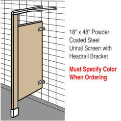 18” x 48” POWDER COAT STEEL URINAL SCREEN FLOOR SUPPORTED W/ HEADRAIL