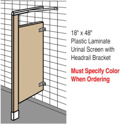 18” x 48” PLASTIC LAMINATE URINAL SCREEN FLOOR SUPPORTED W/ HEADRAIL