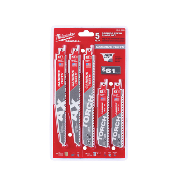 MILWAUKEE 49-22-5505 CARBIDE TEETH SAWZALL BLADE SET (5 PC) MILWAUKEE 49-22-5505 CARBIDE TEETH SAWZALL BLADE SET (5 PC)