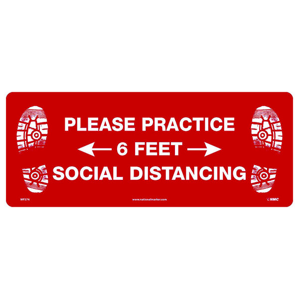 NATIONAL MARKER COMPANY WFS74 8”H x 20” W PLEASE PRACTICE SOCIAL DISTANCING FLOOR SIGN - PRESSURE SENSITIVE VINYL NATIONAL MARKER COMPANY WFS74 8”H x 20” W PLEASE PRACTICE SOCIAL DISTANCING FLOOR SIGN - PRESSURE SENSITIVE VINYL