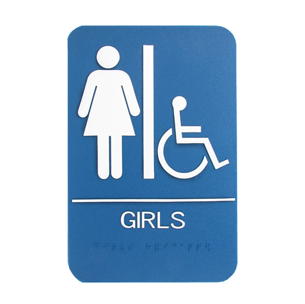 WALL ADA GIRLS W/CHAIR & BRAILLE SIGN 6" X 9" WALL ADA GIRLS W/CHAIR & BRAILLE SIGN 6" X 9"