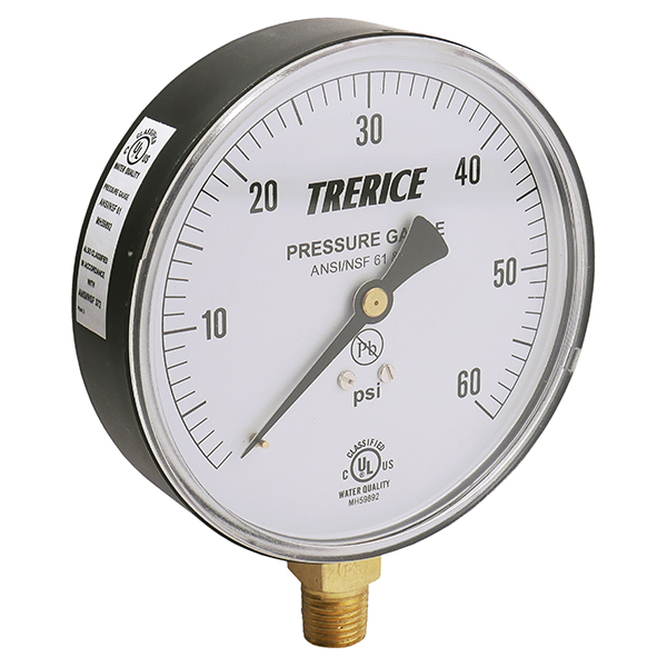 TRERICE 99301622 4.0" GAUGE 0-60 PSI 1/4" BOTTOM MT TRERICE 99301622 4.0" GAUGE 0-60 PSI 1/4" BOTTOM MT