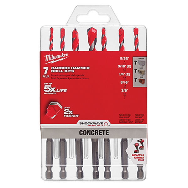 MILWAUKEE 48-20-9052 SHOCKWAVE CARBIDE HAMMER DRILL BIT KIT (7 PIECE) MILWAUKEE 48-20-9052 SHOCKWAVE CARBIDE HAMMER DRILL BIT KIT (7 PIECE)
