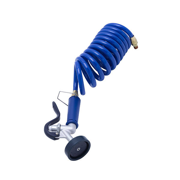 T&S BRASS PG-35AV-CH PET GROOMING ALUMINUM ANGLED SPRAY VALVE WITH BLUE COILED HOSE T&S BRASS PG-35AV-CH PET GROOMING ALUMINUM ANGLED SPRAY VALVE WITH BLUE COILED HOSE
