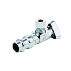 MCGUIRE LFBV2-PP38 1/4 TURN ANGLE STOP 1/2” PRESS X 3/8” COMP W/ TRIANGLE HANDLE THAT CONVERTS TO LOOSE KEY