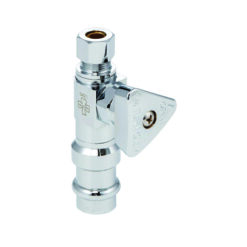 MCGUIRE LFBV2-PPST38 1/4 TURN STRAIGHT STOP 1/2” PRESS X 3/8” COMP WITH TRIANGLE HANDLE THAT CONVERTS TO LOOSE KEY