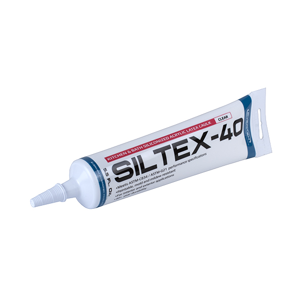 SILTEX 40 SILICONIZED ACRYLIC LATEX CAULK - CLEAR - 5.5 OZ TUBE SILTEX 40 SILICONIZED ACRYLIC LATEX CAULK - CLEAR - 5.5 OZ TUBE