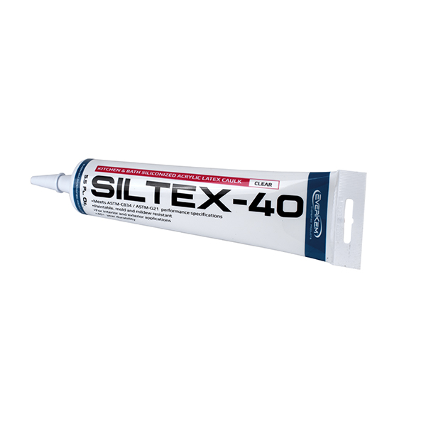 SILTEX 40 SILICONIZED ACRYLIC LATEX CAULK - CLEAR - 5.5 OZ TUBE SILTEX 40 SILICONIZED ACRYLIC LATEX CAULK - CLEAR - 5.5 OZ TUBE