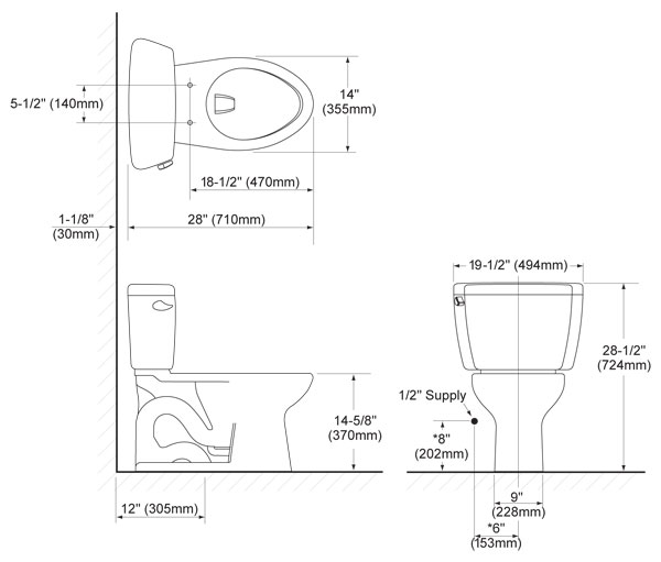 TOTO DRAKE 1.28 ELONGATED WHITE CLOSET-TANK TYPE TOTO DRAKE 1.28 ELONGATED WHITE CLOSET-TANK TYPE