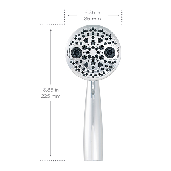 OXYGENICS 87143 1.75 GPM HANDHELD POWER MASSAGE SHOWER HEAD WITH FLEXIBLE HOSE OXYGENICS 87143 1.75 GPM HANDHELD POWER MASSAGE SHOWER HEAD WITH FLEXIBLE HOSE